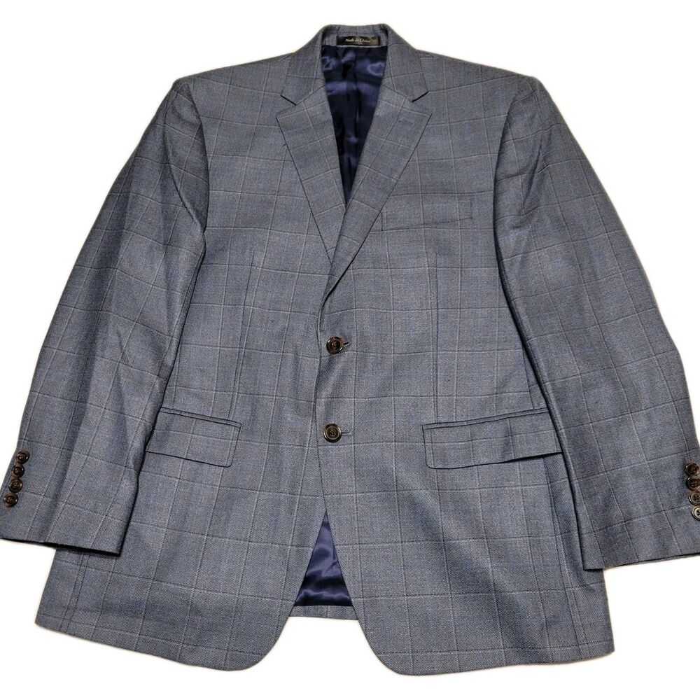 Lauren Ralph Lauren Men's SILK WOOL Plaid Blazer Suit Jacket Gray/Blue,Size 40 S